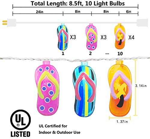 Couah Tropical Beach Themed Slipper String Lights, 3D Flip Flop Party Lantern 8.5Ft 10 Led For Bedroom Dorm Wreathe Summer Wedding Birthday Kindergarten Indoor Outdoor Decorations, White Wire #TOP1