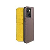 COGURE for iPhone15 手帳型 ケース ダイアリーケース スマホケース 本革 カード収納 TPUケース 磁石なし ギフトボックス付き COPDE エトープ+イエロー