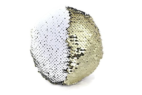 The Original Magic Flip Sequin Fidget Pillow - Gold & White Circle - Fidget Toy for Relaxing Therapy Increase Focus for Adults and Children Helps with Stress ADHD ADD Autism by Little Monkey 9C