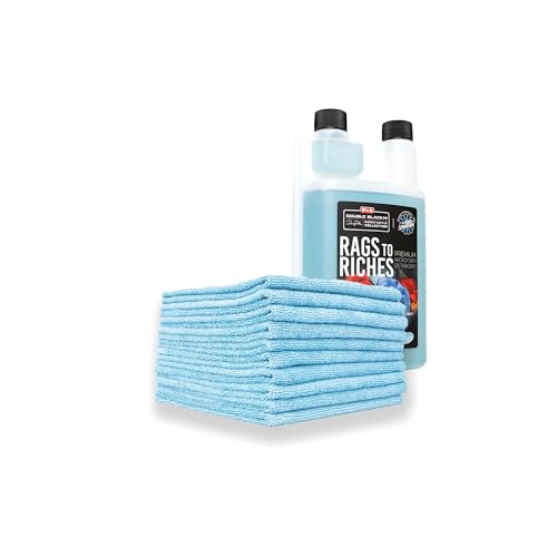 The Rag Company - Light Blue 16in x 16in Edgeless 300 Towel (10 Pack) and P&S Rags to Riches Detergent