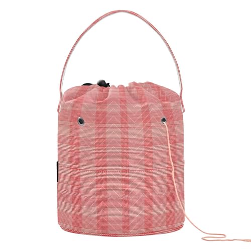 Funny Plaid Karo Rot Koralle Häkelgarn Tasche Garn Ball Halter mit Löchern Häkeltasche für Strickwerkzeuge Strickprojekte