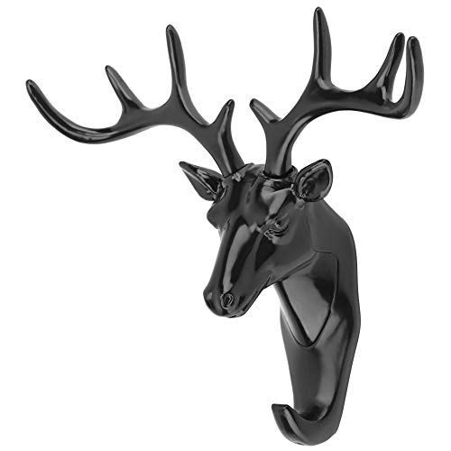 RIZGHWOY Percha con Gancho con Cabeza de Ciervo, Diseño Tridimensional, Material Duradero, Proceso de Impresión Avanzado, Adecuado para Sala de Estar, Baño, Estudio, Entrada (BLACK)