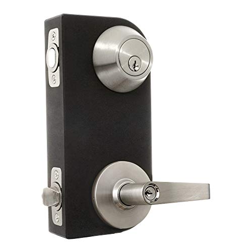 Front Door Entry Lever Lock Set and Single Cylinder Deadbolt Keyed Alike Combination Set, Satin Nickel