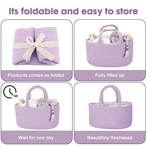 Image of XUANGUO Cotton Rope Baby Diaper Caddy Organizer for Girls Purple Lavender