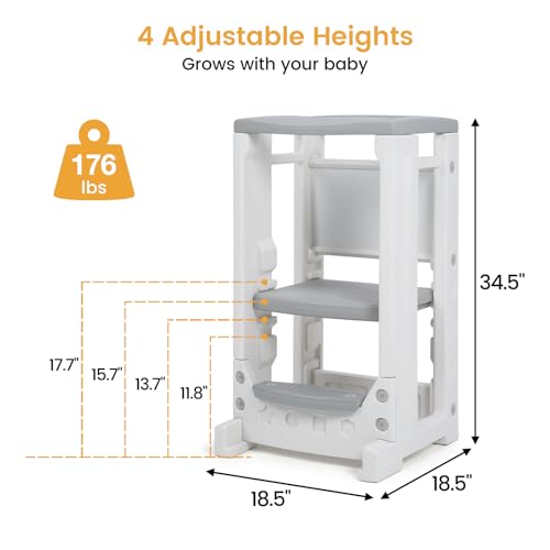 Toddler-Tower-Toddler-Step-Stool-with-Whiteboard-4-Adjustable-Heights-Toddler-Kitchen-Stool-Helper-with-Safety-Rail-Baby-Standing-Tower-Montessori-Learning-Step-Stools-for-Kids-Boys-Girls-Children Toddler Tower Toddler Step Stool with Whiteboard 4 Adjustable Heights Toddler Kitchen Stool Helper with Safety Rail Baby Standing Tower Montessori Learning Step Stools for Kids Boys Girls Children