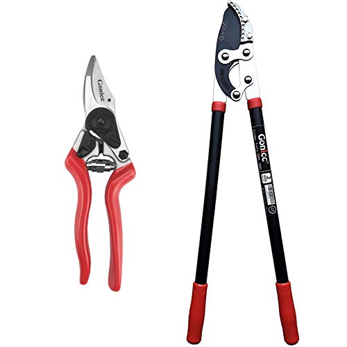 Gonicc Professional 30 inch SK-5 Steel Blade Anvil Lopper and Sharp Bypass Pruning Shears (GPPS-1007) For Smaller Hands, Sap groove design, Garden Pruning Tree Hedge Branch Cutter Trimmer Clippers sci