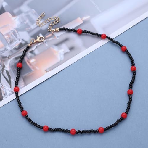 Vacaonio Gargantilha vintage com contas de sementes de arroz, colar de contas pretas, colar de conta