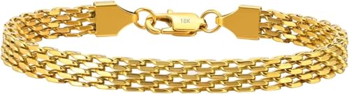 fashion yellow gold Cuban bracelet for men. bracelet for women. Mesh bracelet for Valentine's Day/birthday gift (6.7-8.3, 14K-18K),