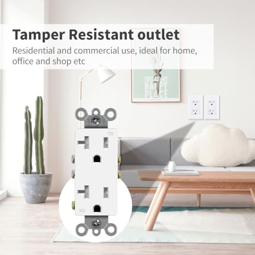 Micmi Decorator Receptacle Outlet, Standard Electrical Wall Tamper Resistant Decorative Receptacle Outlet, 20 Amp 125 Volt, Grounding UL Listed (10Pack, White, 20 Amp Outlet) by micmi - Image 7