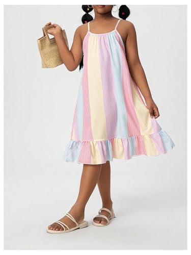 Girl's Striped Color Block Ruffle Dresses Sleeveless Summer Cami Short Dress Flowy Sundress4