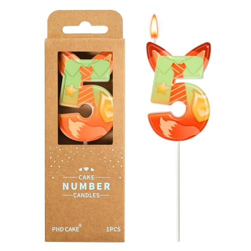 PHD CAKE 2.76 Inch Number 5 Fox Birthday Candles, Fox Number Candles, Cake Number Candles, Party Celebration