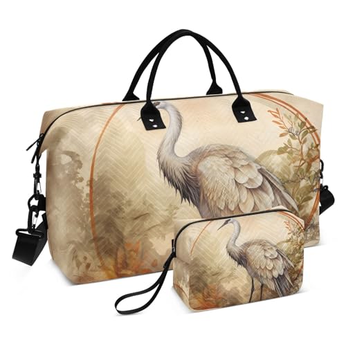 Large Travel Duffel Bag, Crane Circle Sports Tote Gym Bag, Shoulder Weekender Overnight Bag for Women Men, Carry On Luggage with Toiletry Bags