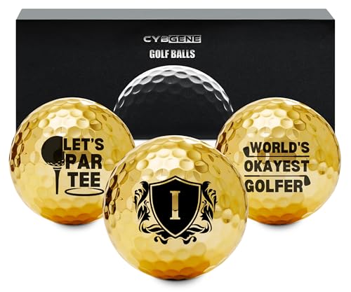 CybGene Funny Golf Gifts for Men Unique, Personalized Gold Golf Balls, Cool Accessories for Golf Lovers, Golfers, for Birthday and Christmas, I