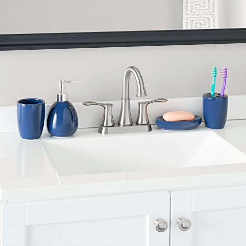 4 Piece Ceramic Bathroom Accessory Set with Soap Pump, Soap Dish, Toothbrush Holder & Tumbler, Navy