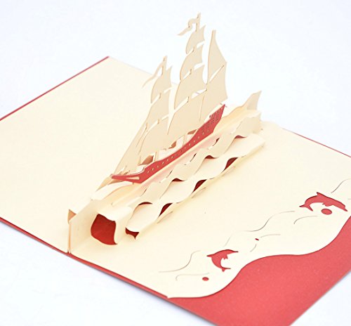 Medigy Tarjetas de felicitación 3D Pop Up Tarjetas de visita en blanco para la mayoría de las ocasiones (delfines juegan en la estela de los barcos)