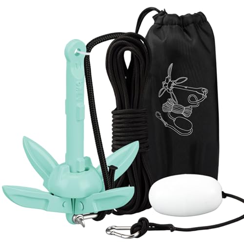 MorningRo Folding Grapnel Anchor Kit, Kayak 40ft Rope, Blue Green, 1.5 lb