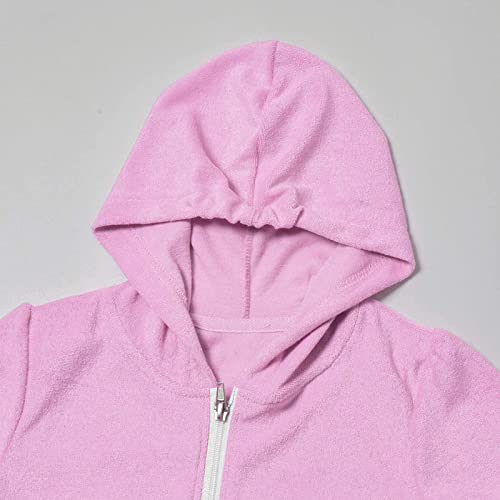 Kids Girls 𝗧erry Cover Up Zip-Up Hoodie Bathrobe with Pockets Short Sleeve Casual Beach Pool Swimsuit Plain Dresses4