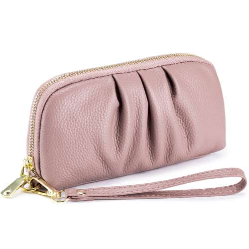 Genuine Leather Wallet for Women Wristlet Clutch Purse Mobile Phone Pouch Large Capacity Purse