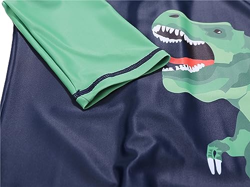 LIZENS Boys Rash Guard Shirts One Piece Swimwear Green Dinosaur Short Sleeve UPF50+ Sun Protection Swimsuit4