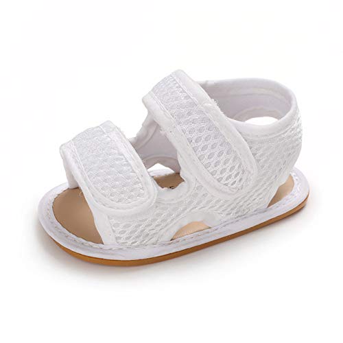 E-FAK Baby Boys Girls Summer Sandals Closed-Toe Non-Slip Rubber Sole Toddler Infant First Walker Shoes(0-6 Months Infant,01 White)