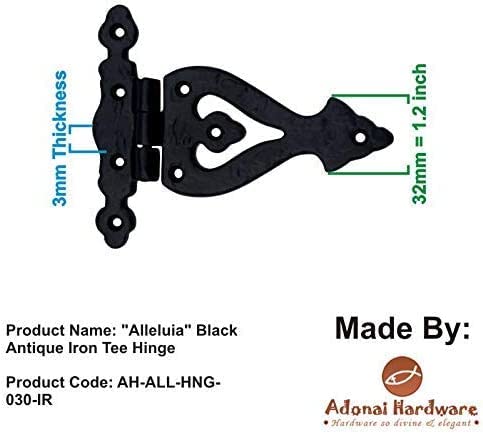 Adonai Hardware AH-ALL-HNG-030-IR Alleluia Antique Cast Iron Vintage Heavy Duty T Hinges (5.3 Inch X 2 Pack, Matte Black) For Barn Doors thumb #7