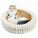 Quppa Rund Flauschiges Katzenbett waschbar Hundebett für den Winter, warm, rutschfest, maschinenwaschbar,50 * 50 * 16cm Weiß
