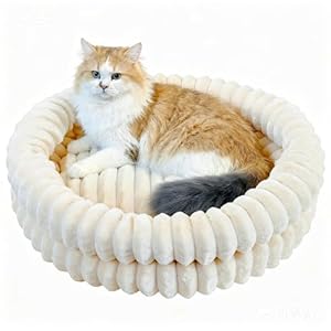 Quppa Rund Flauschiges Katzenbett waschbar Hundebett für den Winter, warm, rutschfest, maschinenwaschbar, 50 * 50 * 16cm Weiß