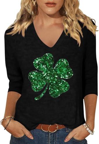 Image of Womens 3 /4 Sleeve V Neck Valentine T Shirts Love Heart Printed Graphic Tee Tops