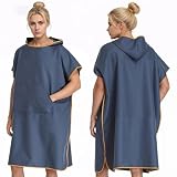 Dwitkul Badeponcho Damen & Herren Poncho Handtuch aus Mikrofaser Schnelltrocknend Kompakt und Ultraleicht Surfponchos Strandponcho mit Kapuze für Erwachsene Surf Strand (Dunkelblau)