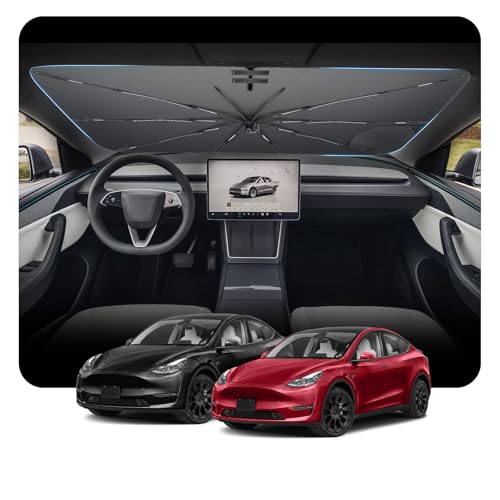 BSTW osłona przeciwsłoneczna na przednią szybę do Tesla Model Y 2021-2026, powłoka z nanosilikonu, ochrona przed promieniowaniem UV, ochrona przed wysoką temperaturą, składana ochrona przed słońcem