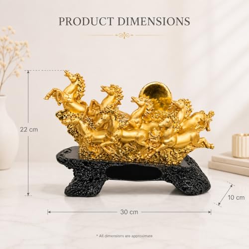 Image of Armonia Premium 7 Running Horses Statue for Home & Office Decor | Feng Shui & Vastu Showpiece |Polystone Golden Finish |11.81 x 8.66Inch| Lucky Wealth & Success | Figurine for Living Room,Hall & Shelf