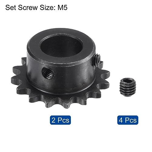 sourcing map #25 Kette Rolle Zahnrad 15mm Bohrung 1/4 Abstand 16 Zahn Einzeln Strand Kette Ritzel C45 Karbonstahl 25 Rolle Kette Ritzel mit Set Schrauben für ISO 04C Kette 2Stk