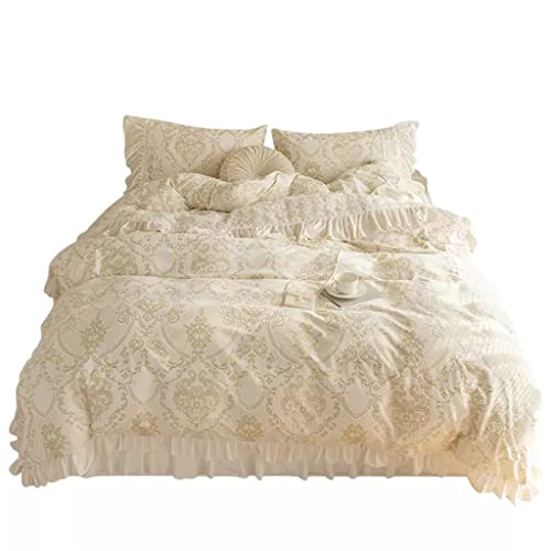 N/A Four Piece Winter Milk Pile Bed Skirt With Velvet Ruffle Lace Princess Style (Color : D, Size : 220 * 240Cm) #TOP21