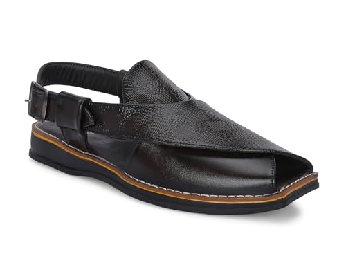 Image of POS Men's Ethnic Synthetic Leather Peshawari Slip On Sandal | Shoes for Wedding|Party|Occasions|Fashion|Stylish|Outdoor|Lightweight|Shoes with TPR Sole