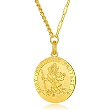 Saint Christopher Medal Necklace for Men 18K Gold Plated Religious Pendant, Protector Talisman Gift for Travelers