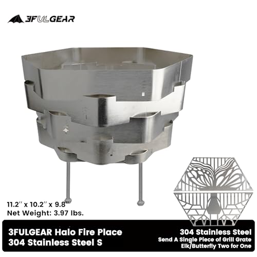 Fire Pit, Halo Fire Place Outdoor Portable Wood Fire Pits Includes A Grill, A Bag, Hexagonal Fireplace for Patio Camping Gift (Stainless Steel Firepit with a Grill, Small) — view 2