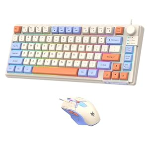 Lancoon Bedraad toetsenbord en muis combo met kleurrijk licht 81 toetsen multimedia functie volumeknop ergonomische muizen verstelbare DPI voor PC Laptop Computer