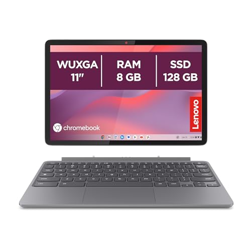 Lenovo Chromebook Duet 11 Gen 9 - Ordenador Portátil 11' WUXGA Táctil + Lápiz Incluido (MediaTek Kompanio 838, 8GB RAM, 128GB Emmc, ChromeOS) Gris QWERTY + 3 Meses Google AI Pro con Gemini Pro y 2TB