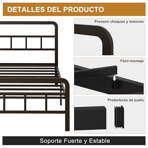 Miniatura 3 de Yicensen Cama Doble De Metal 135x190 Cm Con Cabecera Y Pie De Cama Curvos, Estructura De Plataforma Con Listones De Metal Pesado Para Soporte Estable, Sin Ruido, Fácil Montaje, Negro