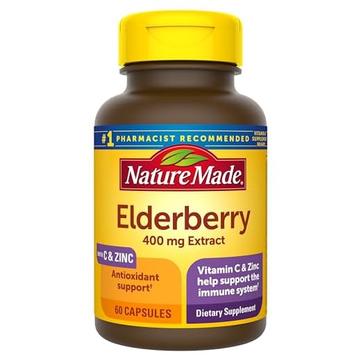 Nature Made Elderberry 400 mg Extract with Vitamin C and Zinc, Dietary Supplement for Immune Support, 60 Capsules, 60 Day Supply