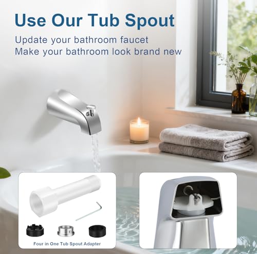 Universal Tub Spout for 1/2\" Copper Pipe, 1/2\" IPS and 3/4\" IPS, Bathtub Spout with Diverter and Adapter and Hex Wrench (Chrome)