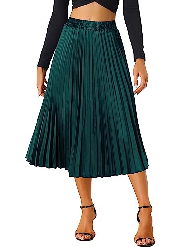 Image of Allegra K Women's Party Elastic Waist Metallic Shiny Accordion Pleated Midi Skirt