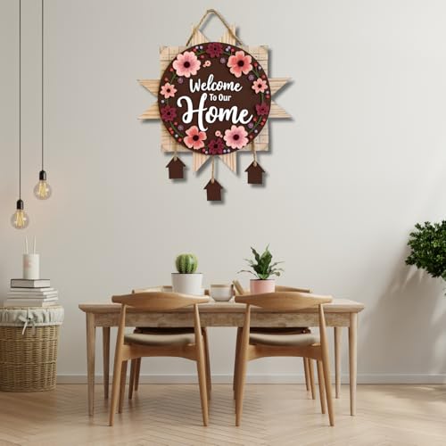 Image of GiftOday Welcome To Our Home Wooden Wall Hanging Decoration Items for Home | Gifts | Wooden Wall Hanger | Wall Decoration for Living Room | Artworks Wall Hangings | Modern Decor Items (18 x 30 CM)