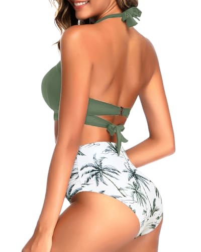 Image of Tempt Me Women Two Piece Swimsuit High Waisted Bikini Halter Vintage Retro Bathing Suit Push up Swimwear
