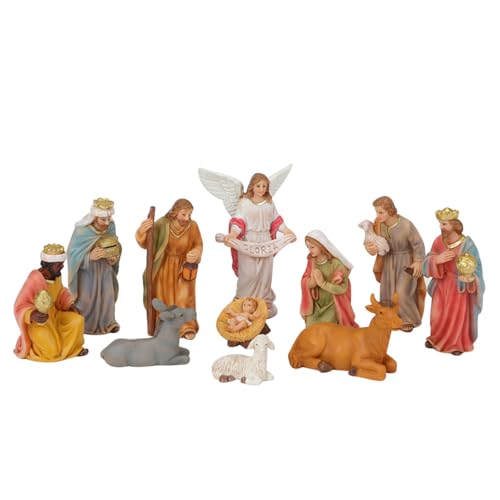 Sbshiouu Figuras de belén de Navidad, belén estable de resina, decoración coleccionable de la sagrada familia, figura de mesa de Navidad