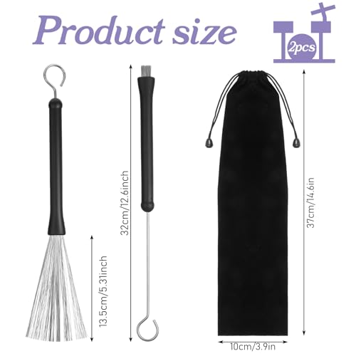 2 Pcs Drum Brushes, Retractable Wire Drum Sticks with Comfortable Rubber Handles, Adjustable Percussion Brushes for Drums, Cajon, Jazz, Acoustic & Rock Music (Professional Grade) - Thumbnail 2