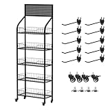 Yuwoune 5-Tier Heavy-Duty Snack Rack Display Stand with Wheels - 300lbs Capacity, Silent Roll & Lock System, for Pantry/Retail/Office Organization​