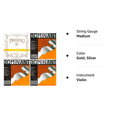Dominant & Pirastro Gold Label バイオリン弦セット Pirastro Tonica Violin String Set - 4/4 Size Gold Label with Ball
