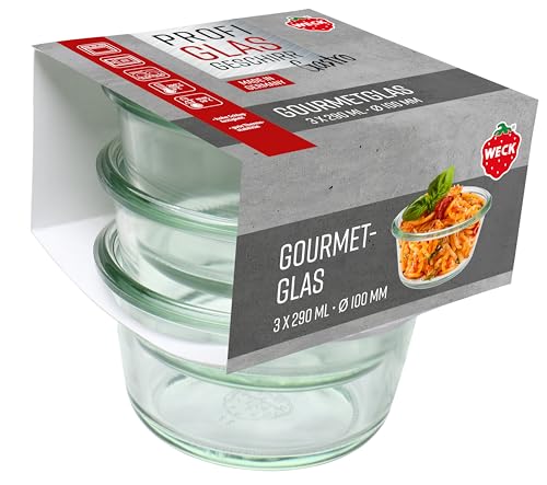 Weck 3er Set Gastropack 290 ml Gourmetgläser (perfekte Kreationen, Backofengeeignet, Spülmaschinengeeignet, Stabilität, Delikatessengläser, ohne Deckel) 76124, Klar