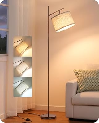 EDISHINE 64.7" Modern Minimalist Floor Lamps for Living Room with 3 Color Temperatures Bulb & Adjustable Linen Shade, Foot Pedal Switch, Tall Standing Lamp for Bedroom Office, Brown